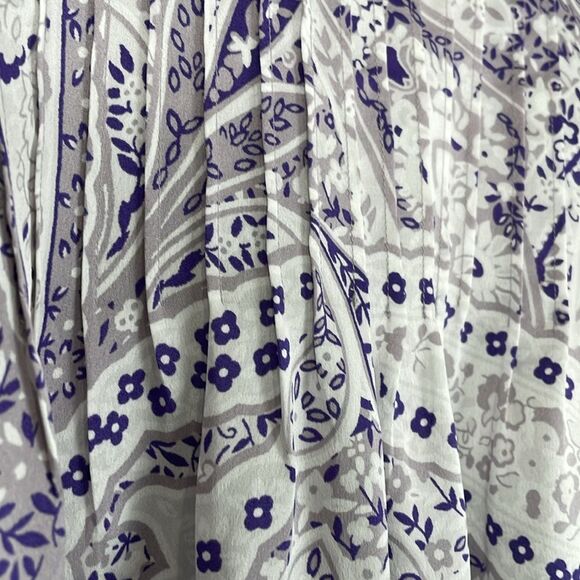 Ann Taylor Women’s Large Dress Long Sleeve Floral Silky Belted High Neck Purple - Picture 2 of 9